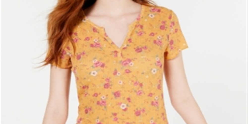 Ultra Flirt Women's Juniors Waffle Lace Back Pullover Top Gold Size Medium