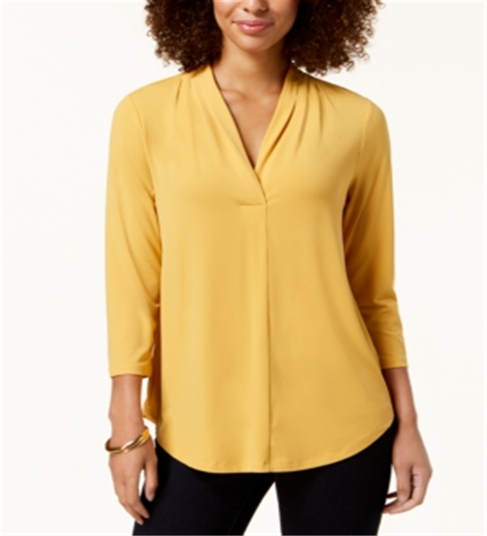 Charter Club Women's 3/4 Sleeve Top Yellow Size Medium