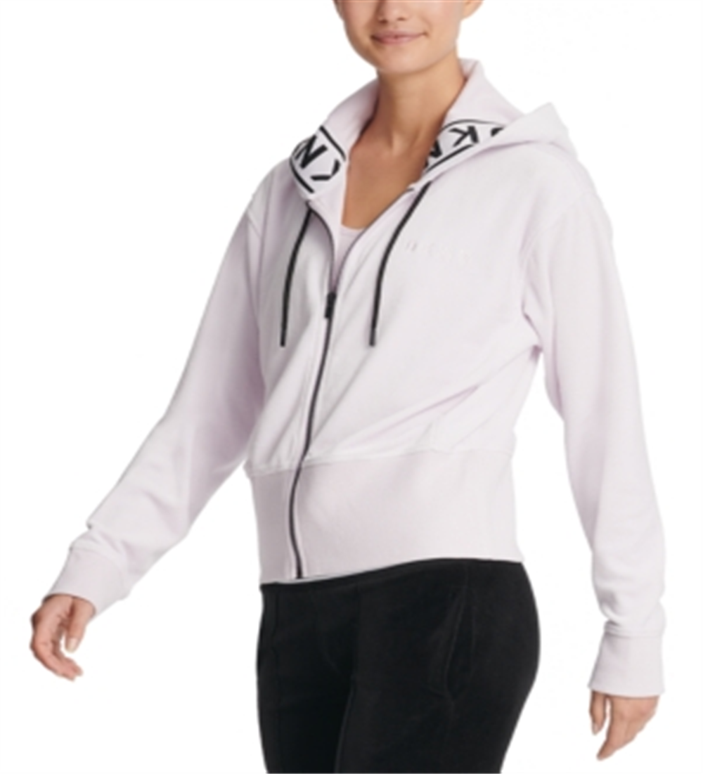 DKNY Women's  Sport Logo-Cuff Zip Hoodie Pink Size Large