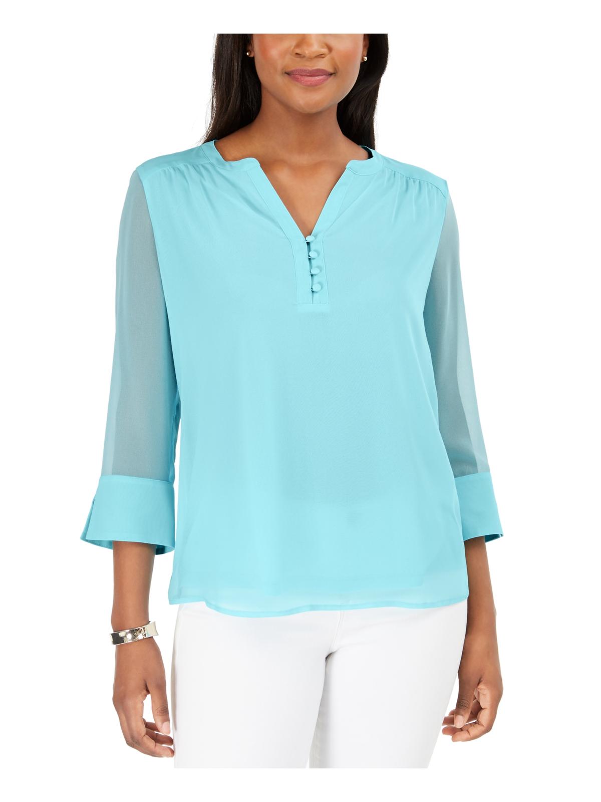 Charter Club Women's Split Sleeve Solid Knit Top Blue Size X-Small