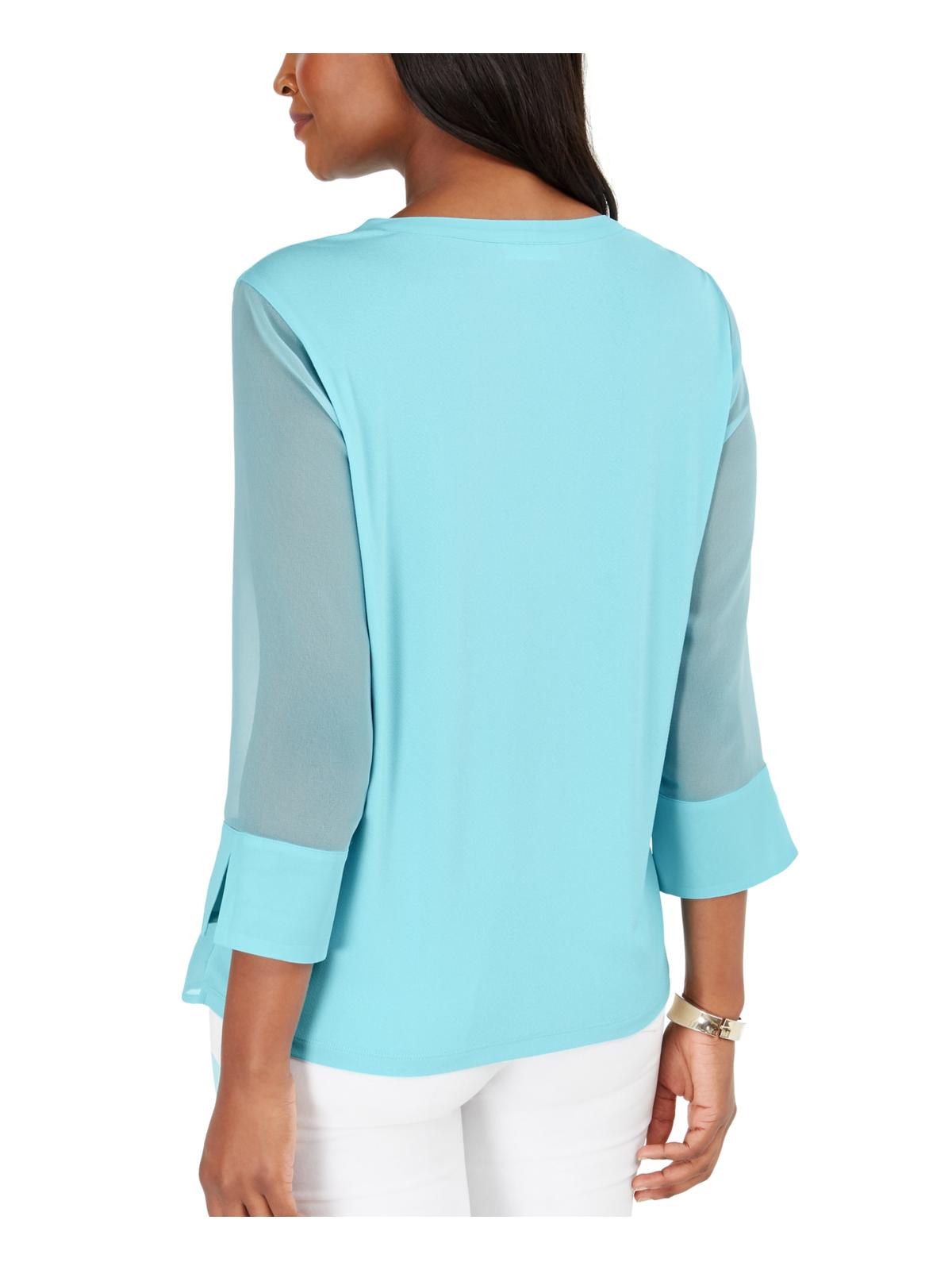 Charter Club Women's Split Sleeve Solid Knit Top Blue Size X-Small