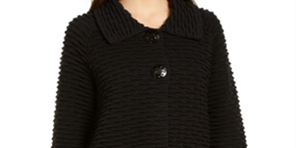 JM Collection Women's Holiday Party Textured Sweater Jacket  Deep Black  Size Medium