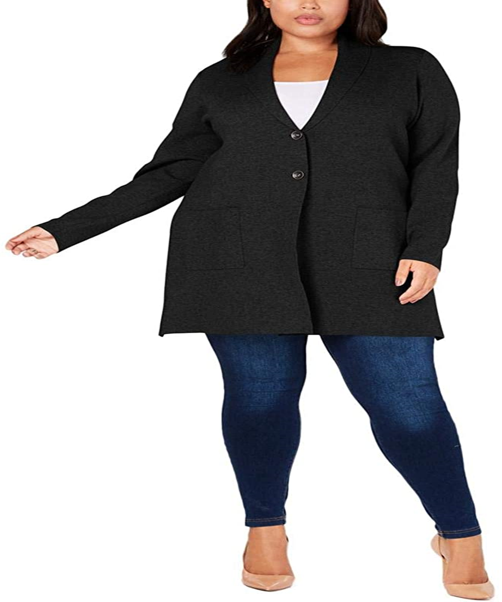 Charter Club Women's Sweater Plus Double-Button Cardigan  Black Size  0X