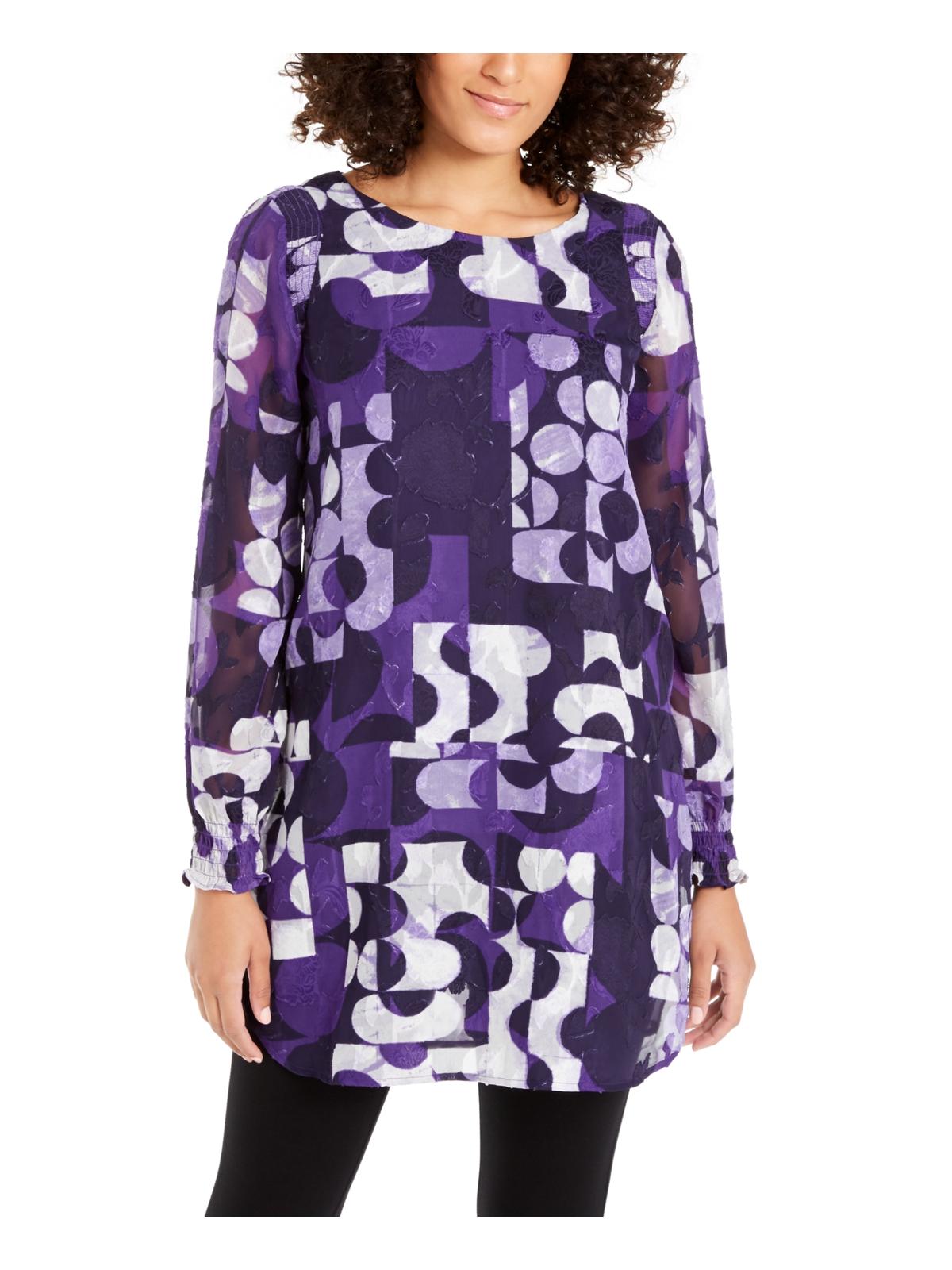 Alfani Women's Burnout Smocked Tunic Top Purple Size XS