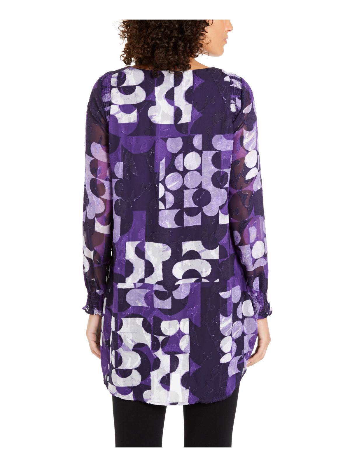 Alfani Women's Burnout Smocked Tunic Top Purple Size XS