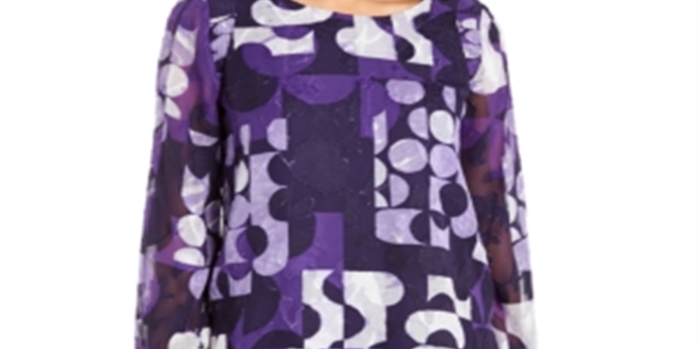 Alfani Women's Burnout Smocked Tunic Top Purple Size XS