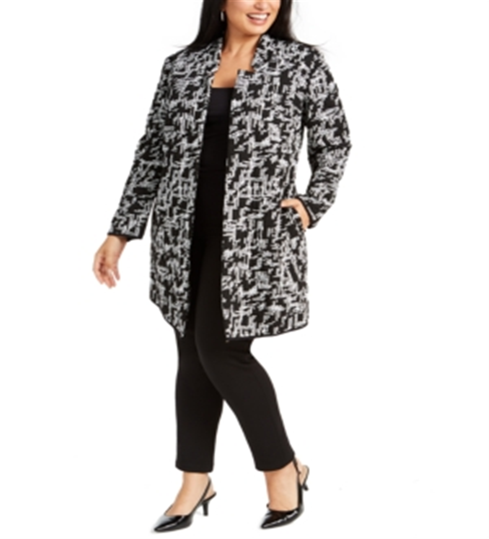 Alfani Women's Jacquard Open Front Jacket Black Size 0X