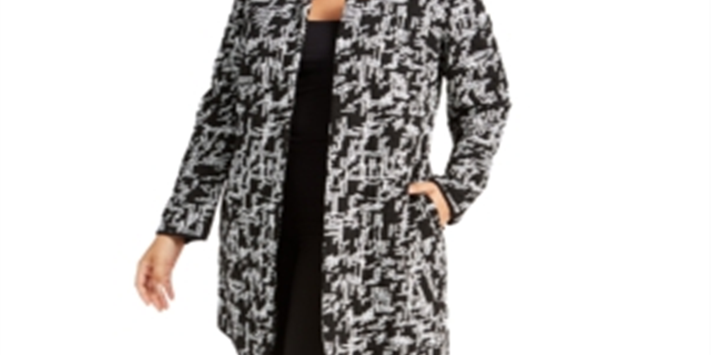 Alfani Women's Jacquard Open Front Jacket Black Size 0X