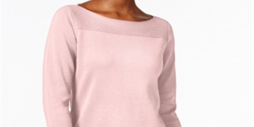 Karen Scott Women's Cotton Button Trim Sweater Tea Rose Pink Size Petite L