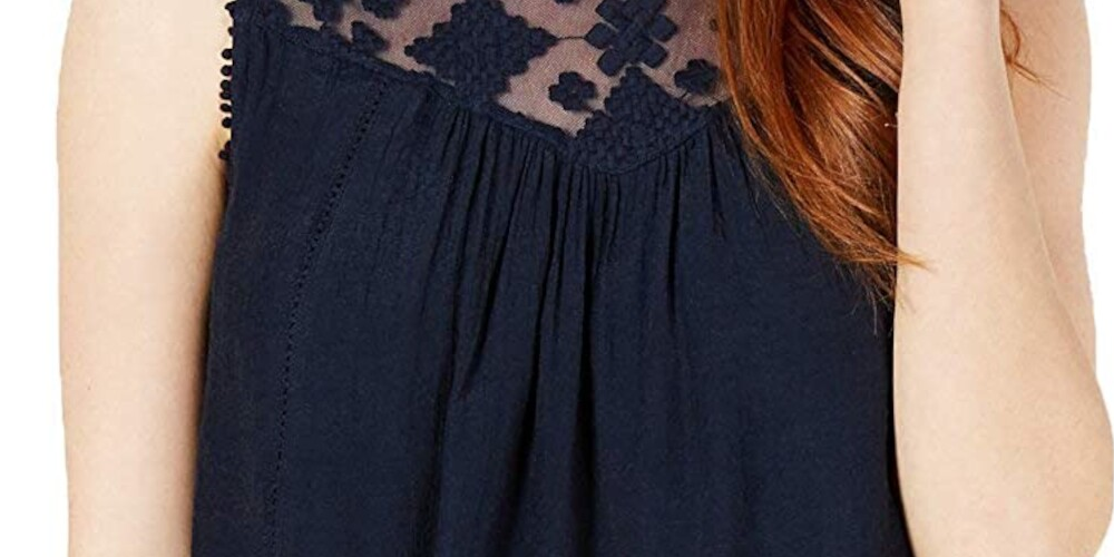 Style & CO Women's Lace Sleeveless Jewel Neck Tank Top Navy Size XS