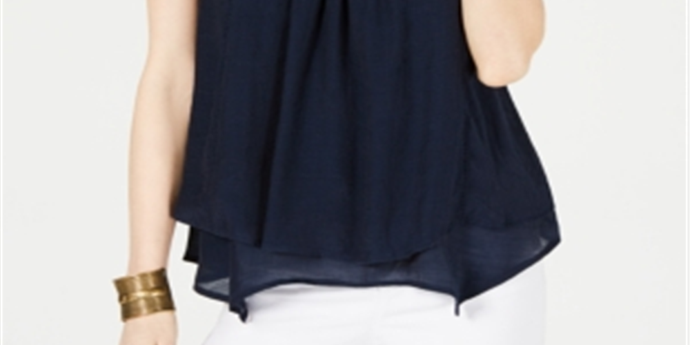 Style & CO Women's Lace Sleeveless Jewel Neck Tank Top Navy Size XS