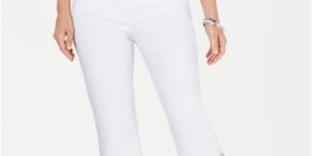 JM Collection Women's Petite Cropped Button-Trim Flare Pants  Bright White Size Petite S