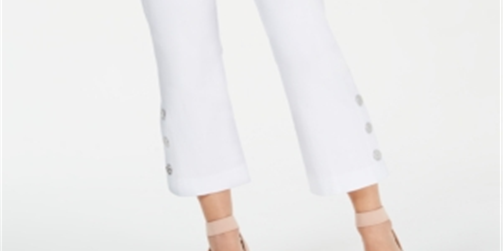 JM Collection Women's Petite Cropped Button-Trim Flare Pants  Bright White Size Petite S