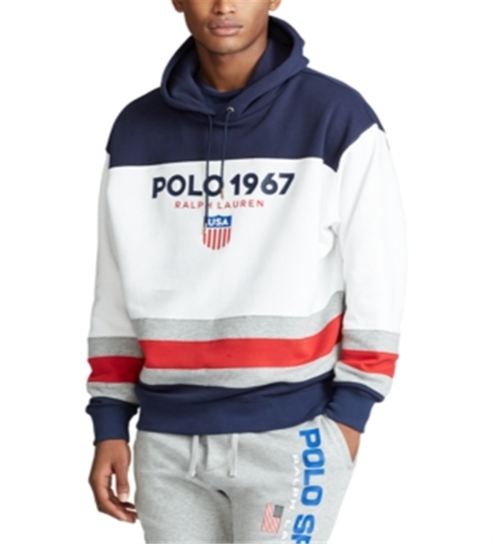 Polo Ralph Lauren Men's Color-Blocked Fleece Hoodie in White Size Small