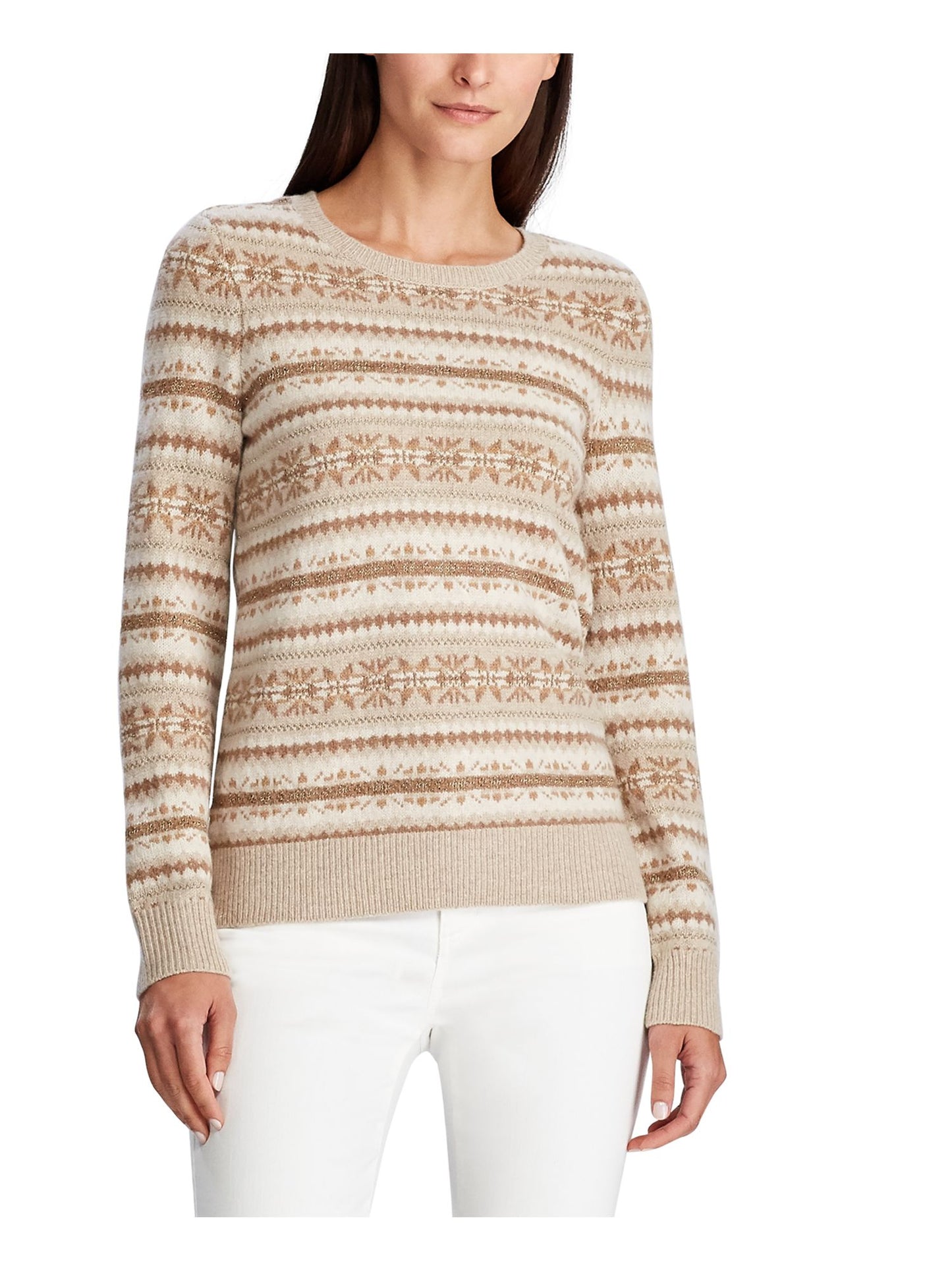 Ralph Lauren Women's Fair Isle Crewneck Sweater Brown Size Medium