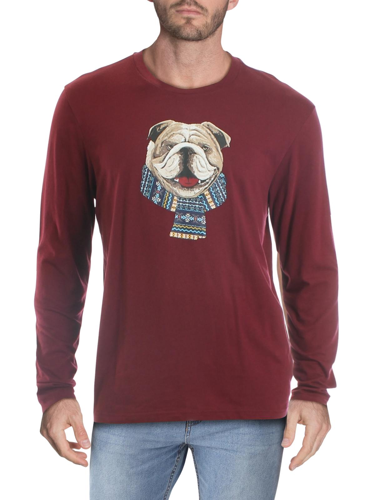 Club Room Men's Bulldog Scarf Cotton Blend Graphic T-Shirt  Red Size Medium