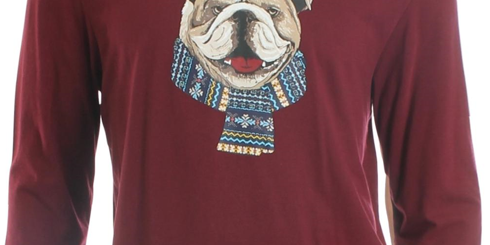 Club Room Men's Bulldog Scarf Cotton Blend Graphic T-Shirt  Red Size Medium
