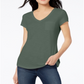Maison Jules  Women's  Short Sleeve V Neck T-Shirt Top Green Size Small