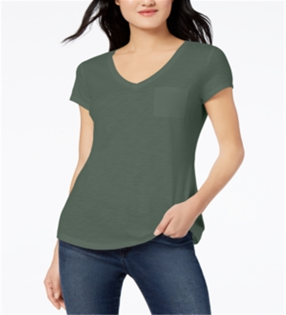 Maison Jules  Women's  Short Sleeve V Neck T-Shirt Top Green Size Small
