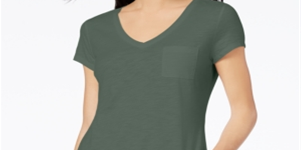 Maison Jules  Women's  Short Sleeve V Neck T-Shirt Top Green Size Small
