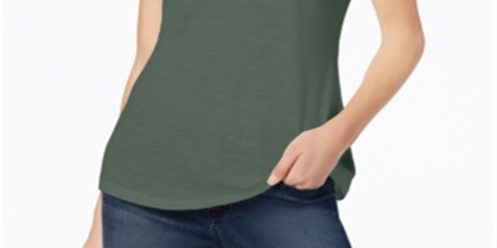 Maison Jules  Women's  Short Sleeve V Neck T-Shirt Top Green Size Small