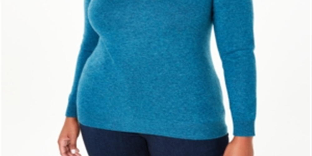 Charter Club Women's Crewneck Cashmere Sweater Blue Size 0X