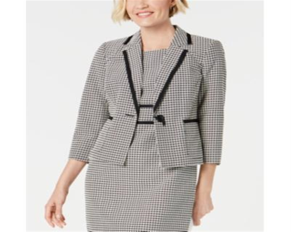Kasper Women's Petite Printed Contrast-Trim Blazer Black Multi  Size 10 P