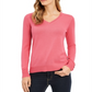 Charter Club Women's Merino Wool Button Cuff V Neck Sweater Pink Size X-Small