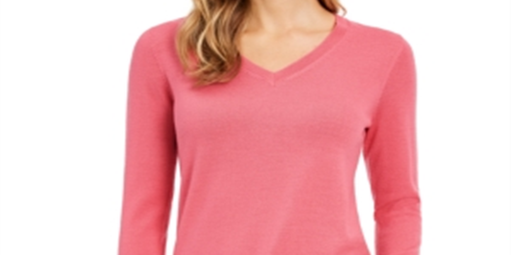 Charter Club Women's Merino Wool Button Cuff V Neck Sweater Pink Size X-Small