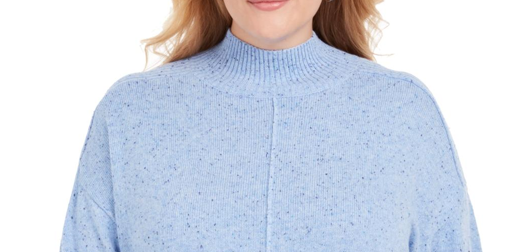 Karen Scott Women's Plus Mock Turtleneck Sweater Ribbed Trim Speckled Blue Size 1X