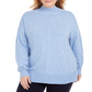 Karen Scott Women's Plus Mock Turtleneck Sweater Ribbed Trim Speckled Blue Size 1X