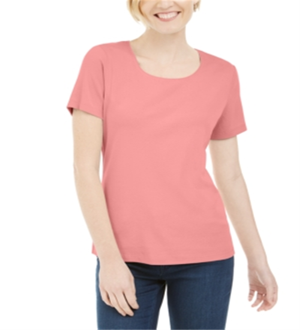 Karen Scott Women's Short Sleeve Scoop Neck Top  Pink Size Large
