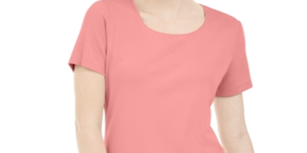Karen Scott Women's Short Sleeve Scoop Neck Top  Pink Size Large