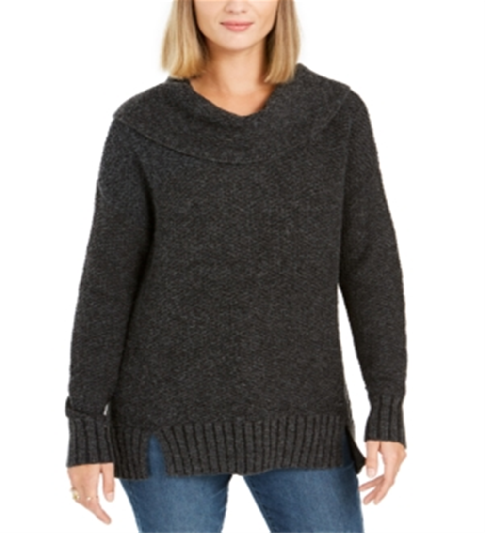 Style & CO Women's Cowl-Neck Sweater  Black Heather  Size Small