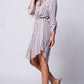 Wanderlux Women's Adjustable Sleeves V Neck Button Down Laxey Shirt Dress PinkSize L