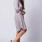 Wanderlux Women's Adjustable Sleeves V Neck Button Down Laxey Shirt Dress PinkSize L