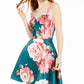 City Studios Women's Floral Spaghetti Strap V Neck Short Fit Flare Dress Green Size 0