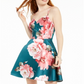 City Studios Women's Floral Spaghetti Strap V Neck Short Fit Flare Dress Green Size 0