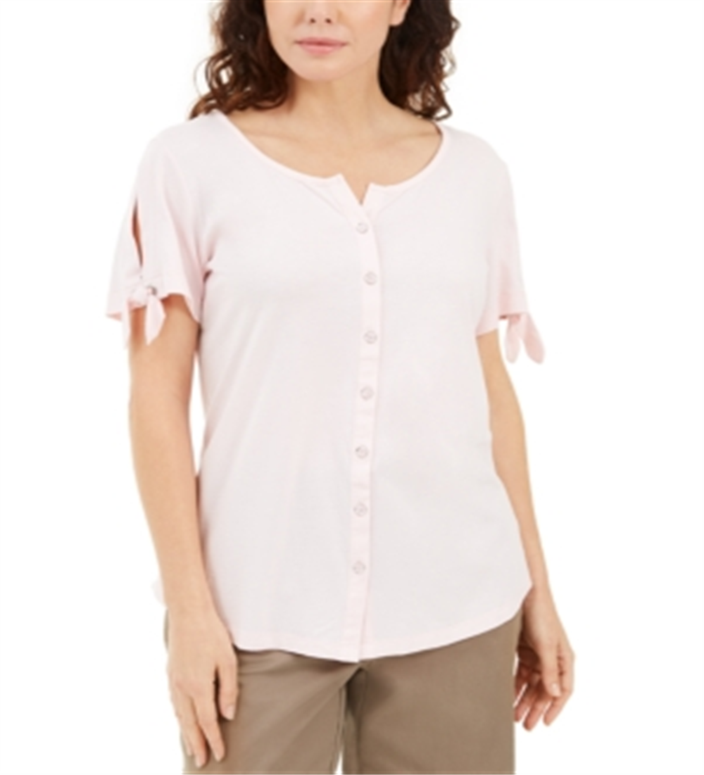 Karen Scott Women's Button-Front Top  Pink Size XL P