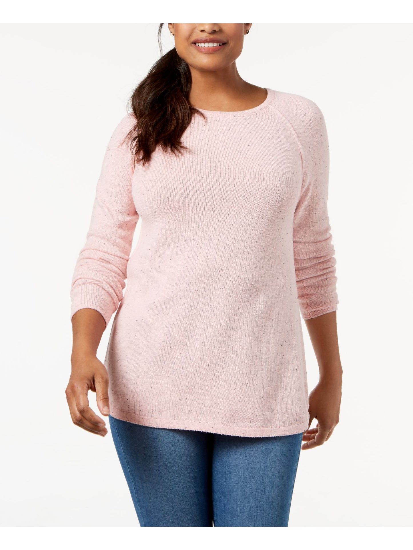 Karen Scott Women's Petite Curved-Hem Tunic Sweater  - Tea Rose Neps  Size Petite M