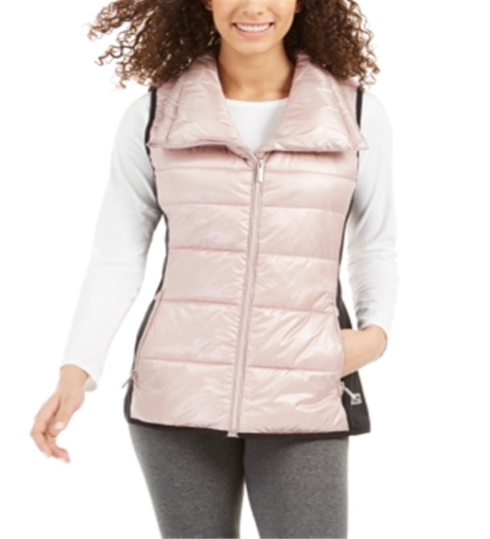Calvin Klein Women's Performance Funnel-Neck Vest - Metallic Bare Pink Size 2XL