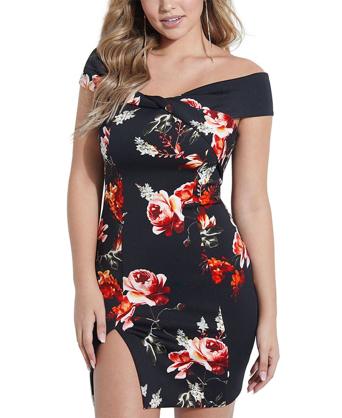 Guess Women's Luisa Off-the-Shoulder Dress Black Multi Size XS