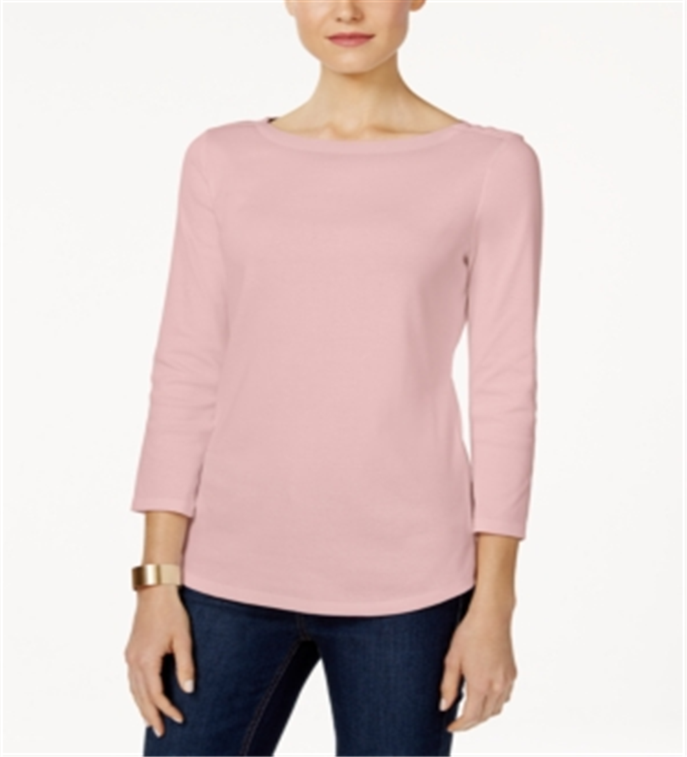 Charter Club Women's Pima Cotton Boat Neck Button Shoulder Top Pink Size XL