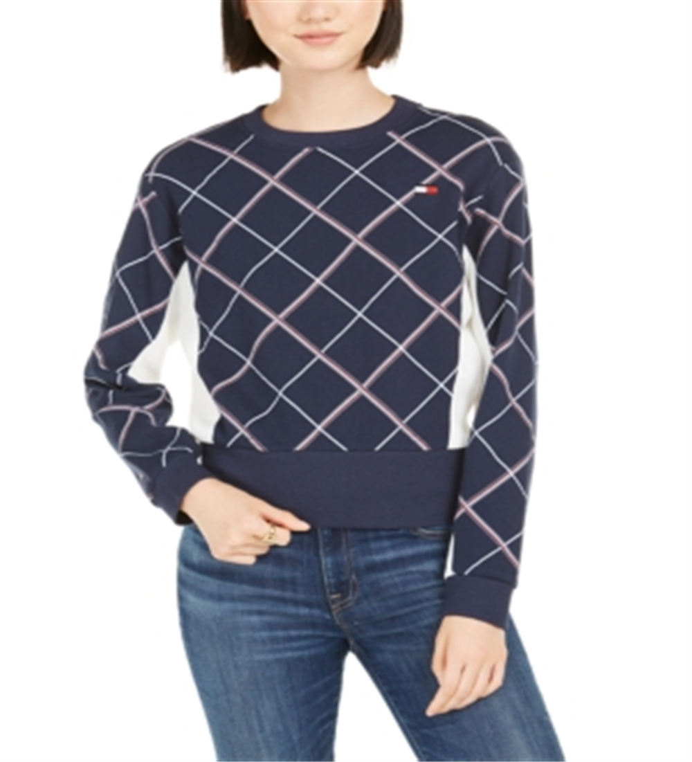Tommy Hilfiger Women's Sport Plaid Sweatshirt Navy Size S