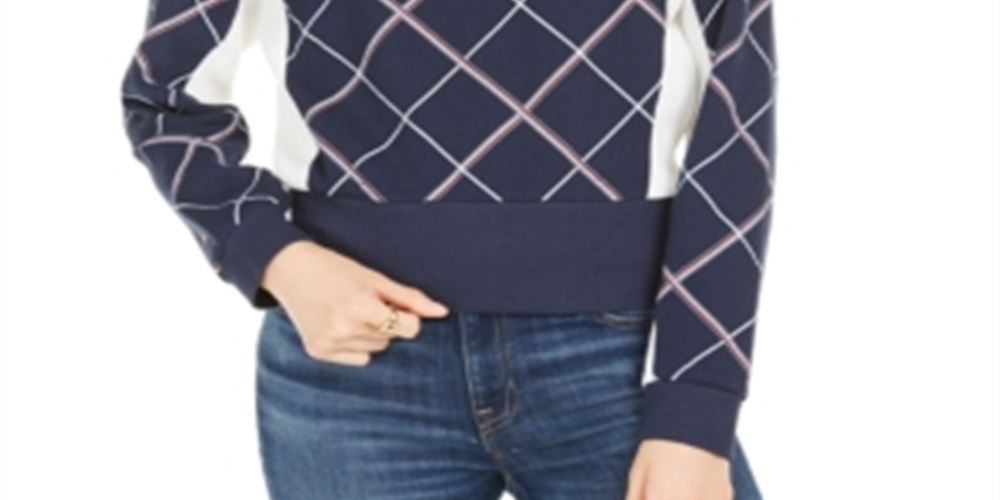 Tommy Hilfiger Women's Sport Plaid Sweatshirt Navy Size S
