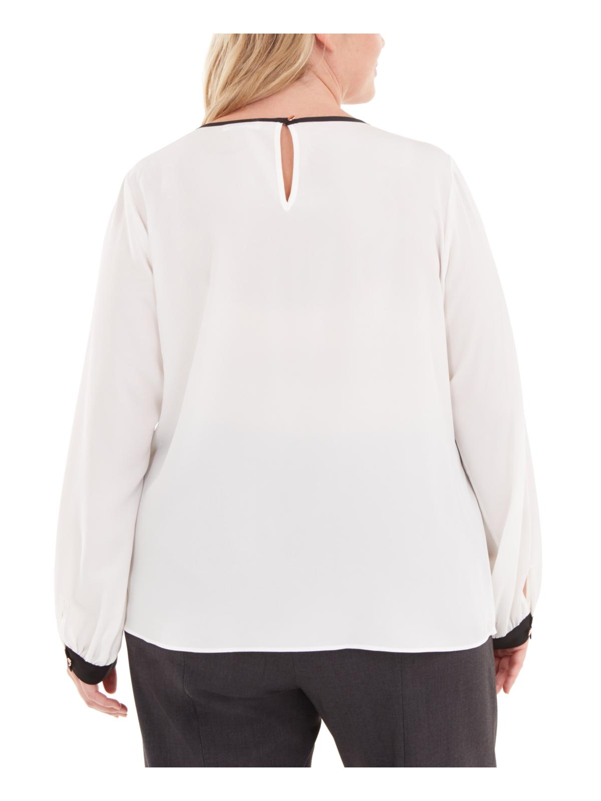 Calvin Klein Women's Plus Sheer Pleated Blouse White Size 1X