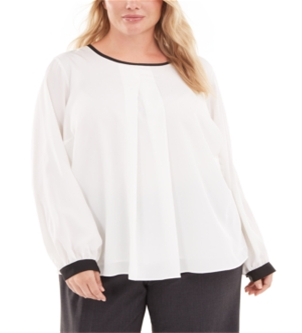 Calvin Klein Women's Plus Sheer Pleated Blouse White Size 1X
