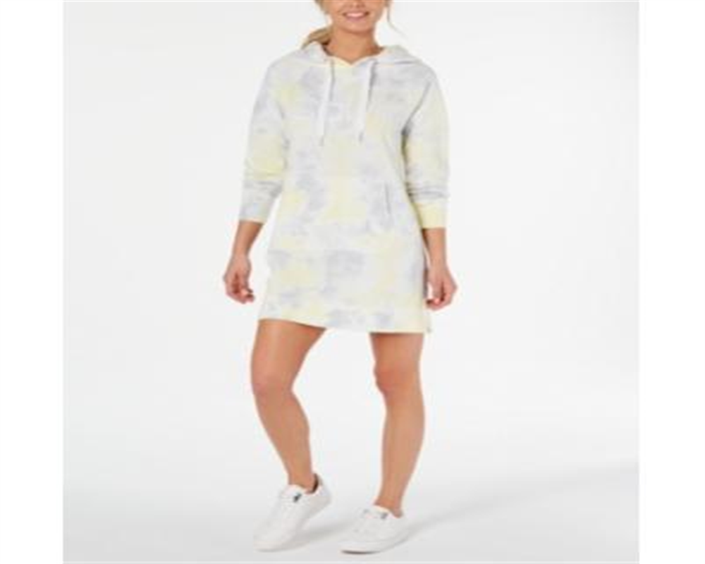 Calvin Klein Women's Performance Tie Dye Printed Logo Hoodie Dress Citrus Combo Yellow Size Medium