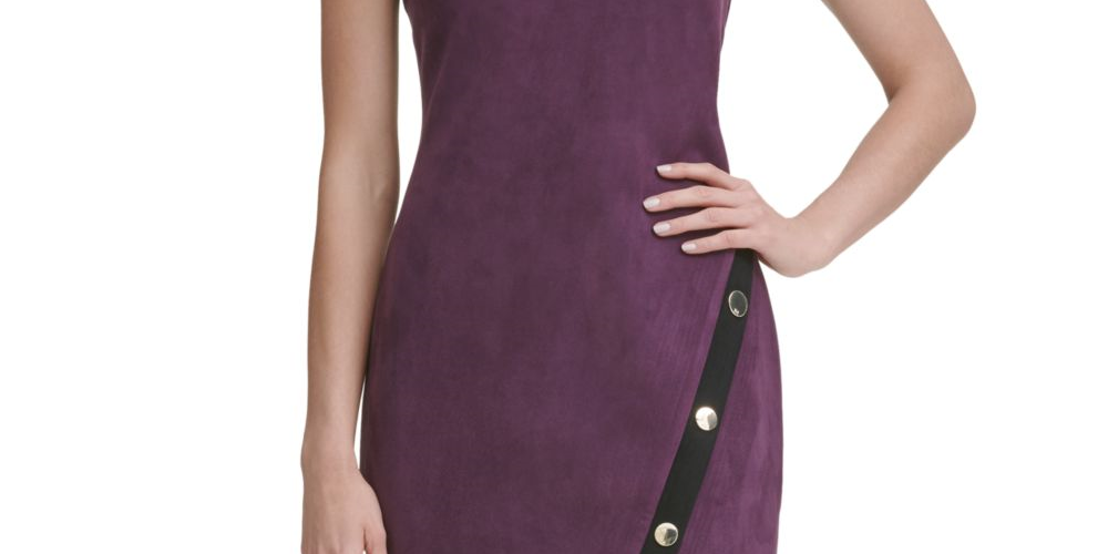 Tommy Hilfiger Women's Suede Asymmetric Hem MIDI Dress Purple Size 16
