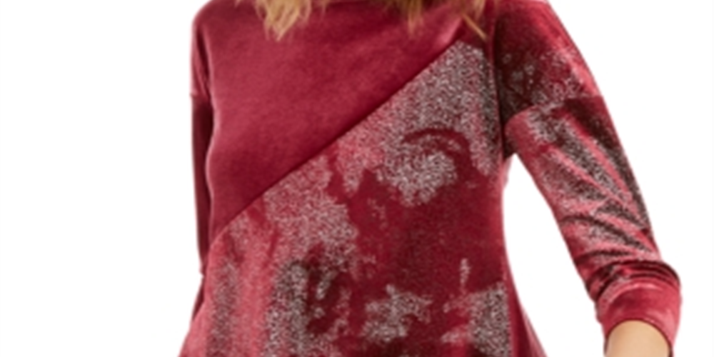 Alfani Women's Speckle 3/4 Sleeve Crew Neck Blouse Evening Top Red Size Medium